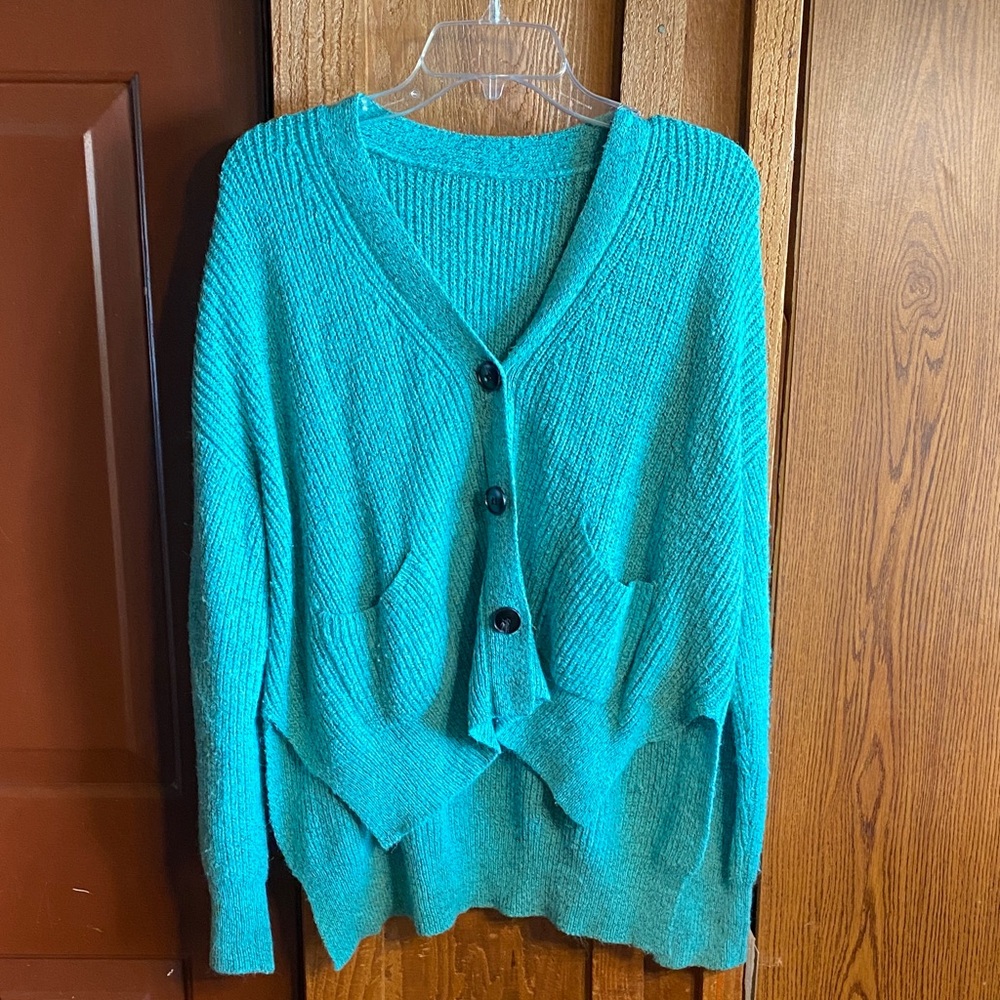 Teal V-Neck Button Front Women’s Sweater Cardigan